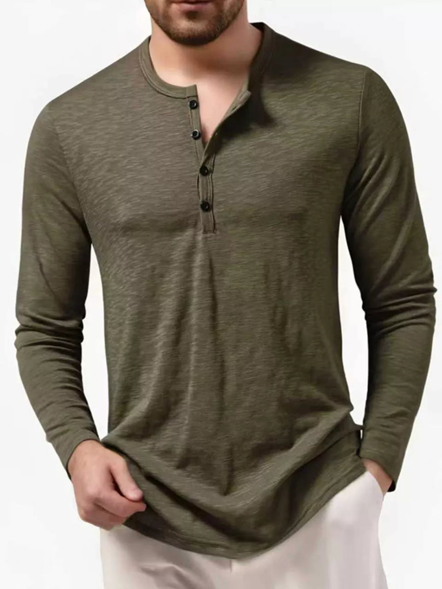 Men's Long Sleeve Henley T-shirt in White