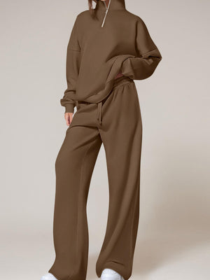 sweat set in chocolate brown featuring drawstring and relaxed fit
