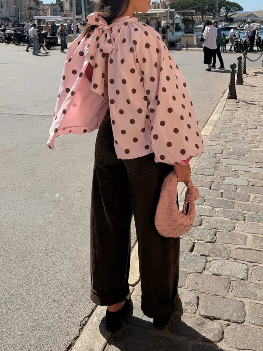 blush pink blouse with cropped and tie