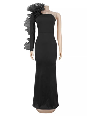 Black formal gown with layered and long sleeve
