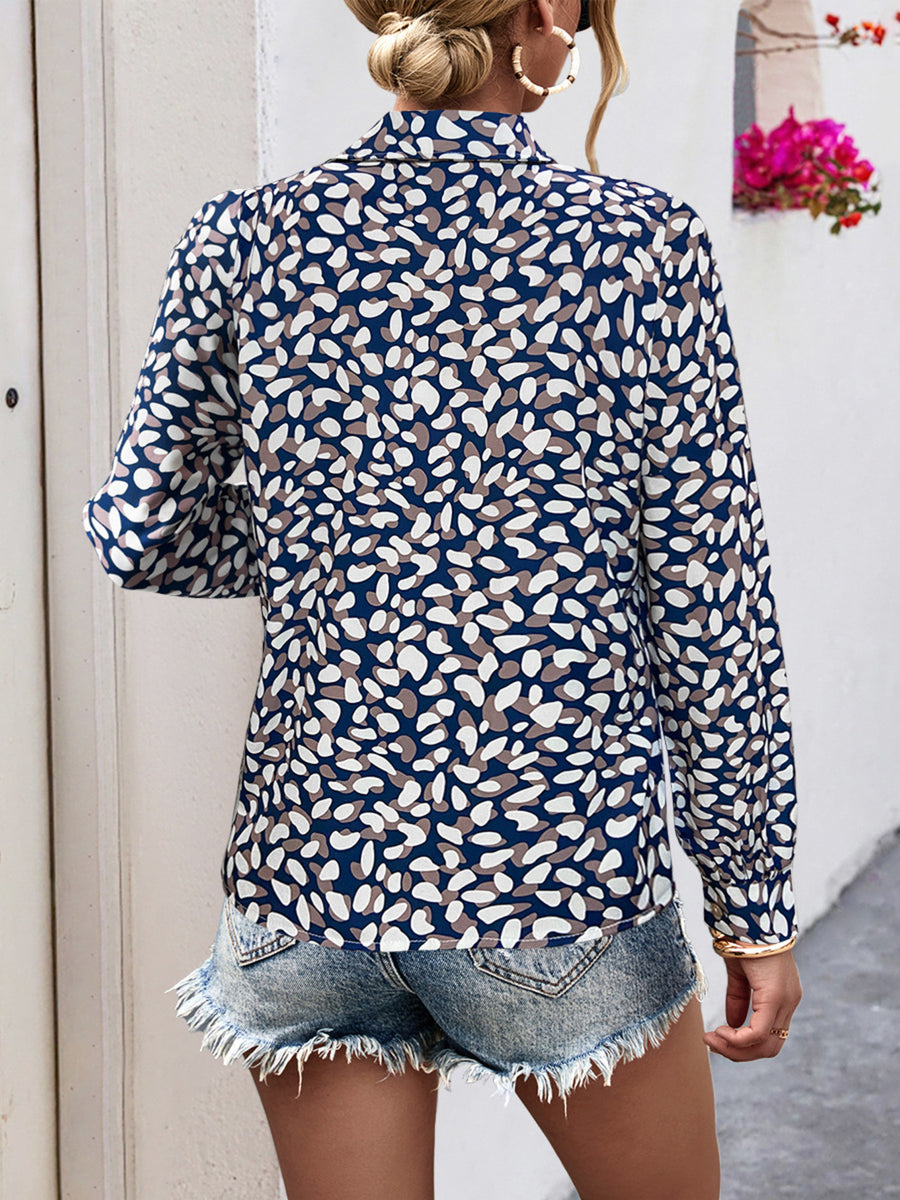 Printed Button-Down Long Sleeve Shirt in Dark Blue