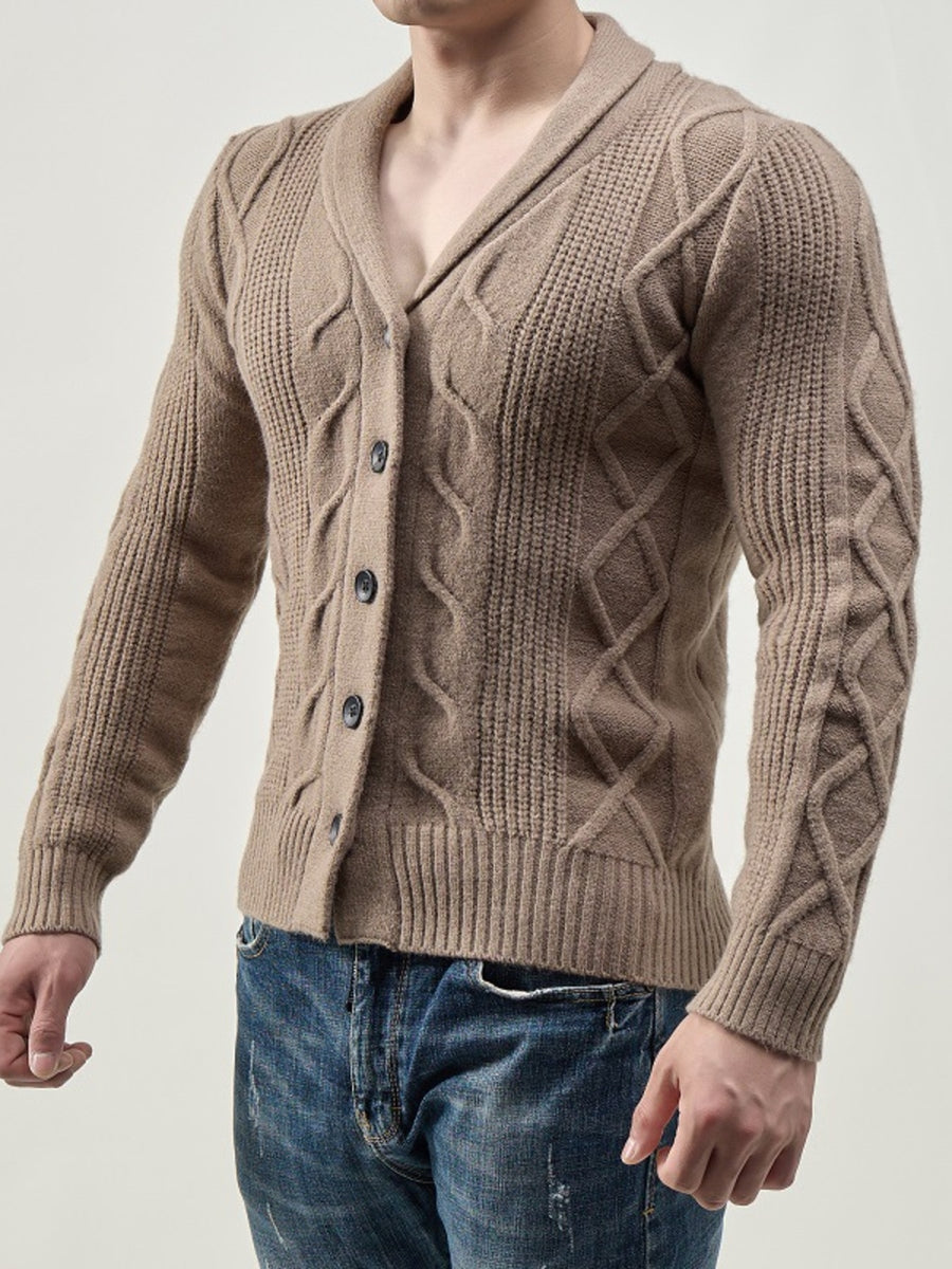 Blue cardigan featuring cable-knit and cable knit