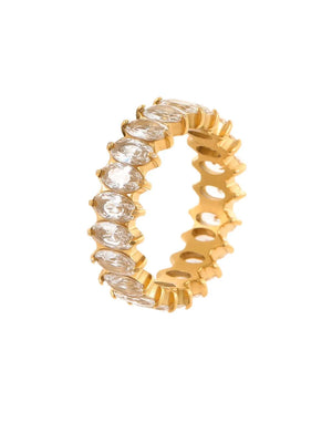 18k Gold-plated Stainless Steel Zircon Ring in clear with 18K gold-plated