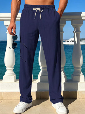 95%polyester, 5%spandex Care instructions: Machine wash cold pants in Pastel Blue with relaxed silhouette