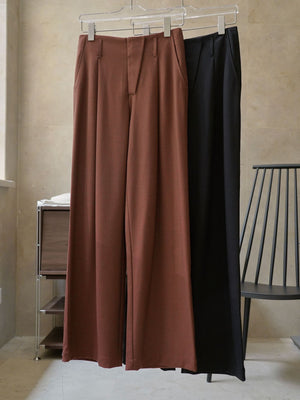 Dark Red wide-leg pants with full-length and zip-front