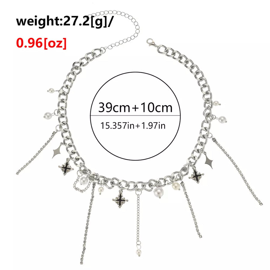 Tassel Star-moon Synthetic Pearl Pendant Choker option 8
