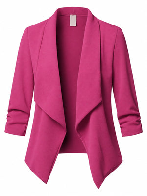 Full Size Open Front Drape Blazer 3/4 Sleeves in Burgundy