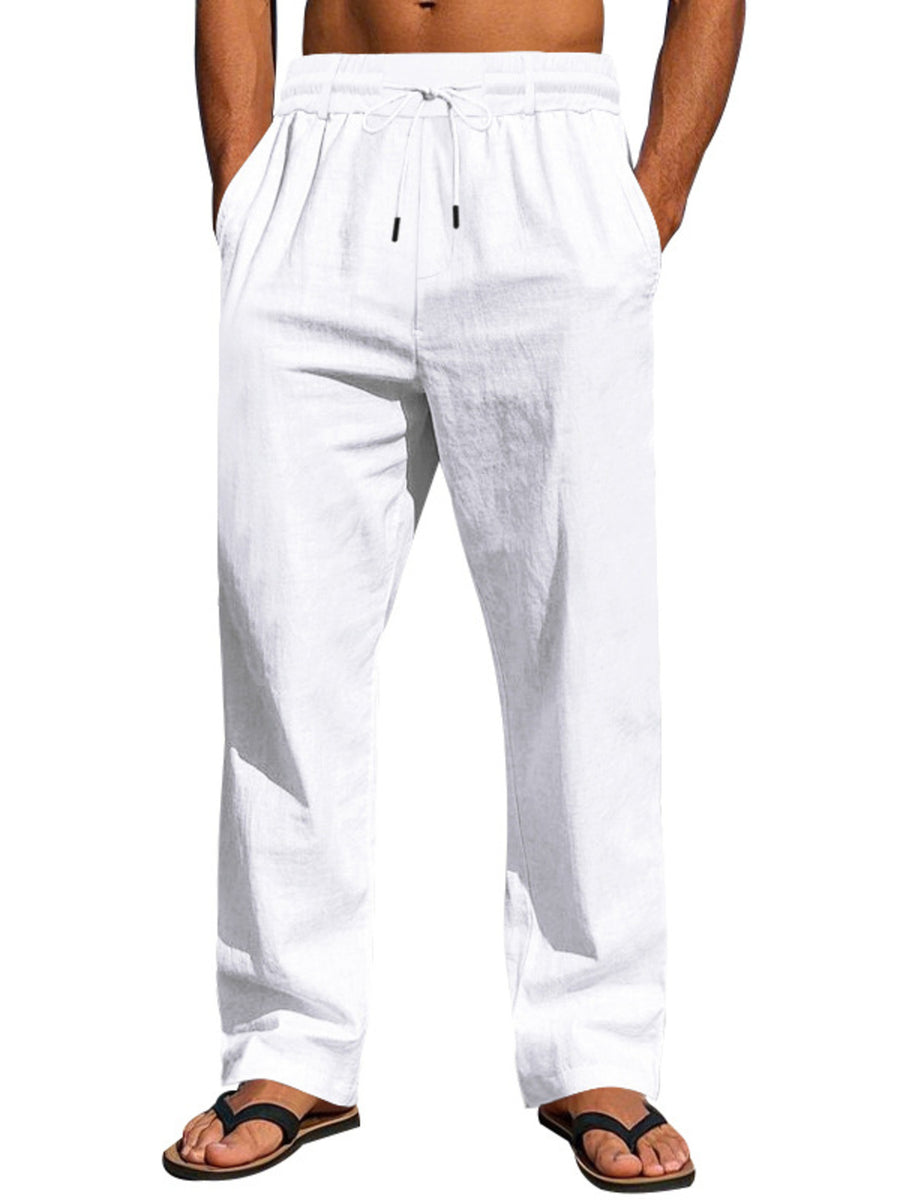 Green wide-leg pants with full-length and drawstring