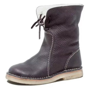 boots in Coffee Brown with round toe and mid-calf