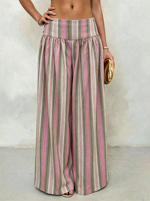 wide-leg pants featuring striped in Gray Pink Stripes with 100% polyester Care instructions: Machine wash cold texture
