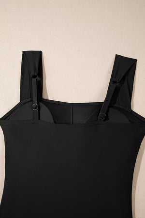 Square Neck Ruched One Piece Swimsuit in black