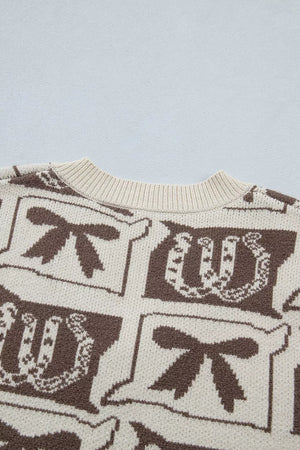 brown sweater vest with pullover and Western Horseshoe Bow Pattern