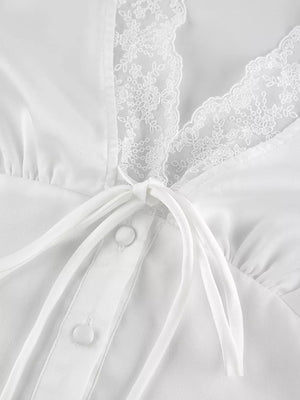 Lace Detail Short Sleeve Top And Skirt Set in White