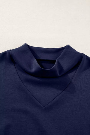 navy blue relaxed lounge set with cowl neck