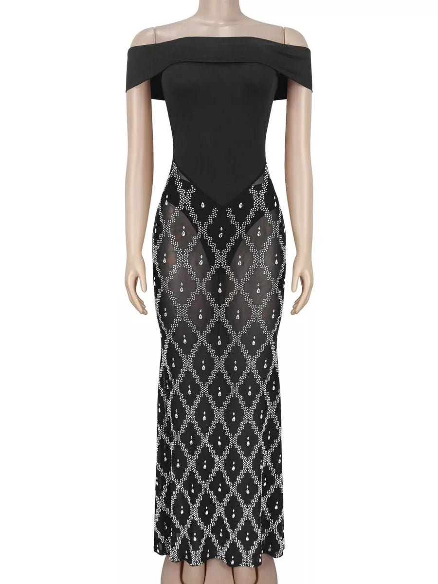 maxi dress featuring geometric in silver with 100% polyester Care instructions: Machine wash cold texture