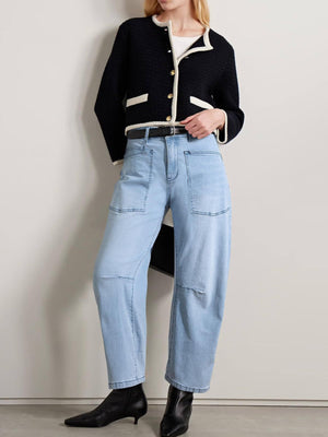 Wide-Leg Jeans With Patch Pockets in Light Blue