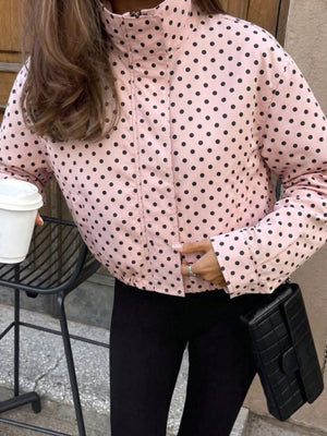 zip-up jacket featuring polka dot in white with 100% polyester Care instructions: Machine wash cold texture