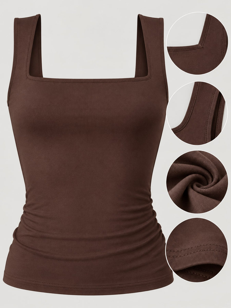 Square Neck Slim-Fit Tank in Dusty Pink with ribbed