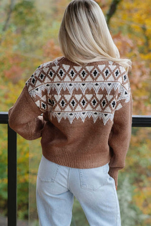 Caramel pullover sweater with hip-length and pullover