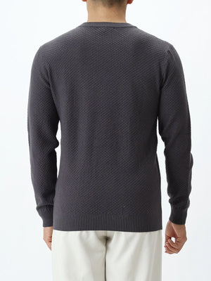 Men's Plus Size Textured Crew Neck Sweater in Light Gray with lightweight