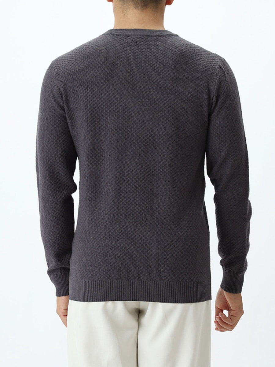 Men's Plus Size Textured Crew Neck Sweater in Light Gray with lightweight