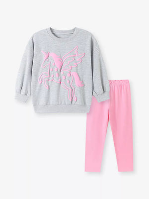 light pink sweatshirt and leggings set featuring two-piece set and graphic print