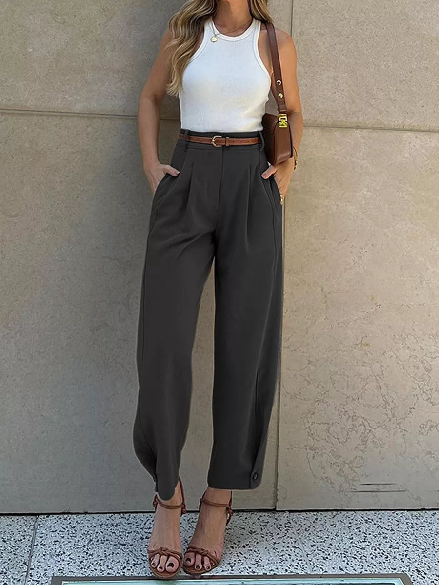 High-waisted Pleated Pants in Brown