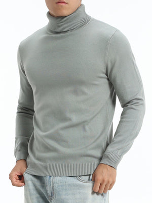 turtleneck sweater in sage green featuring stretch and slim fit