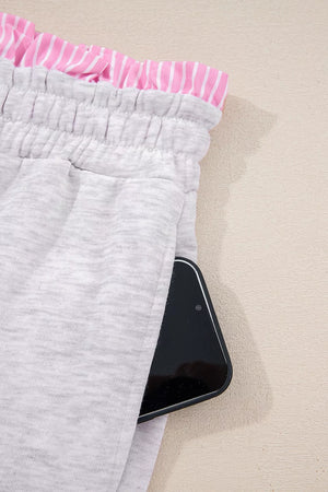 Dropped Shoulder Sweatshirt And Drawstring Pants Set in light gray with drawstring