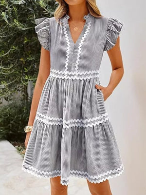 mini dress in Gray with striped and tiered