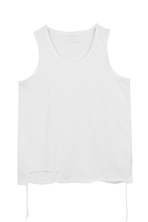 White ripped tank top with raw hem