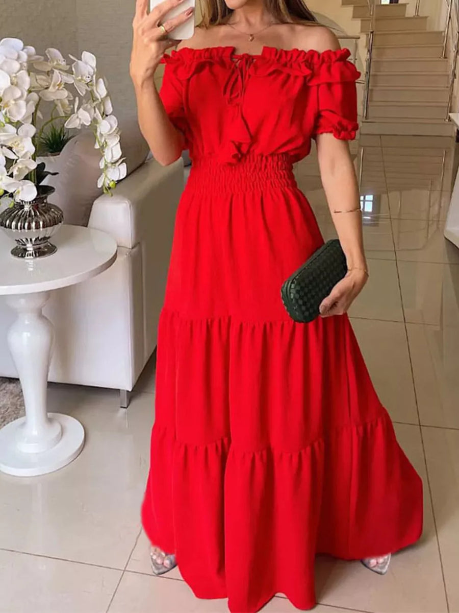 100% polyester Care instructions: Machine wash cold maxi dress in Red with A-line silhouette