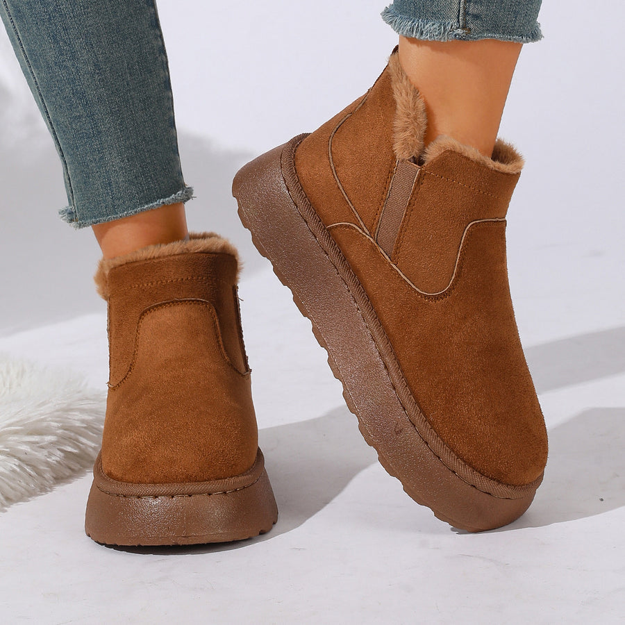 Suede Round Toe Platform Boots in black with round toe