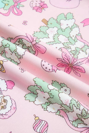 pink pajama set with pullover and Christmas print