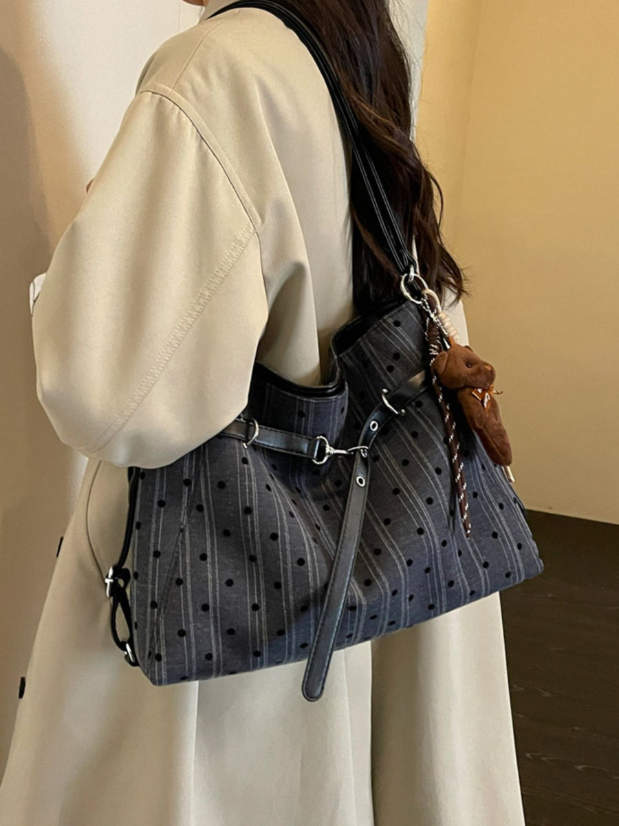 Brown with handbag with polka dot, striped with buckle straps 18