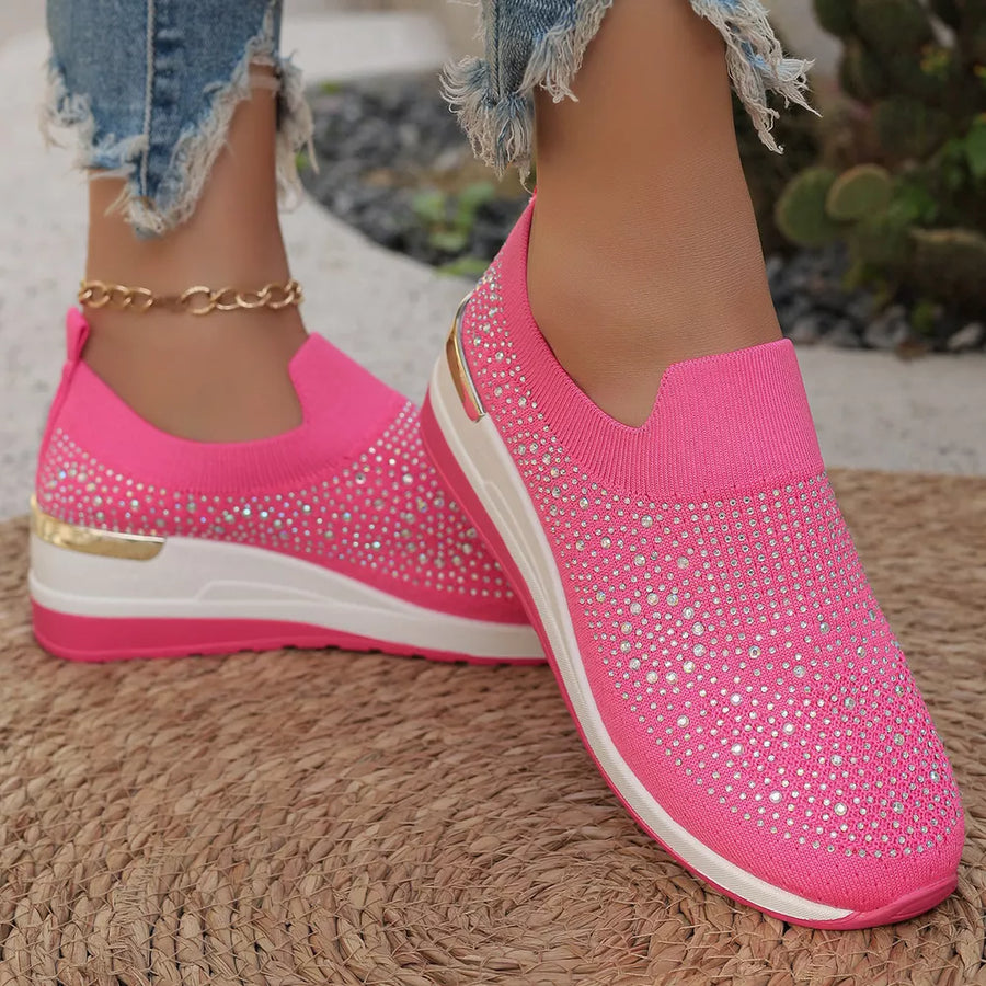 sneakers featuring rhinestone-embellished in Rose Red with Polyester, Rubber, Rhinestone Imported Size & texture