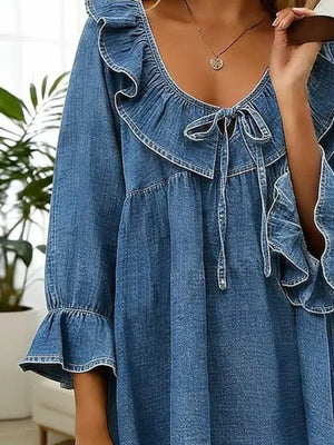 95% cotton, 5% elastane Care instructions: Machine wash cold blouse in Dusty Blue with A-line silhouette