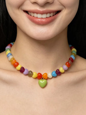 necklace in lime green featuring heart-shaped beads and not applicable fit