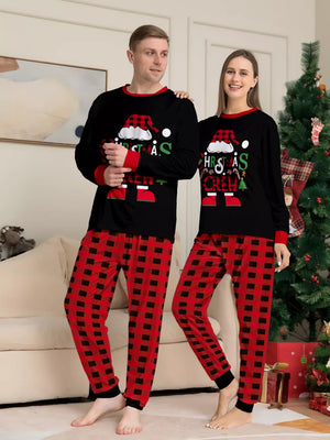 black pajama set featuring two-piece and plaid