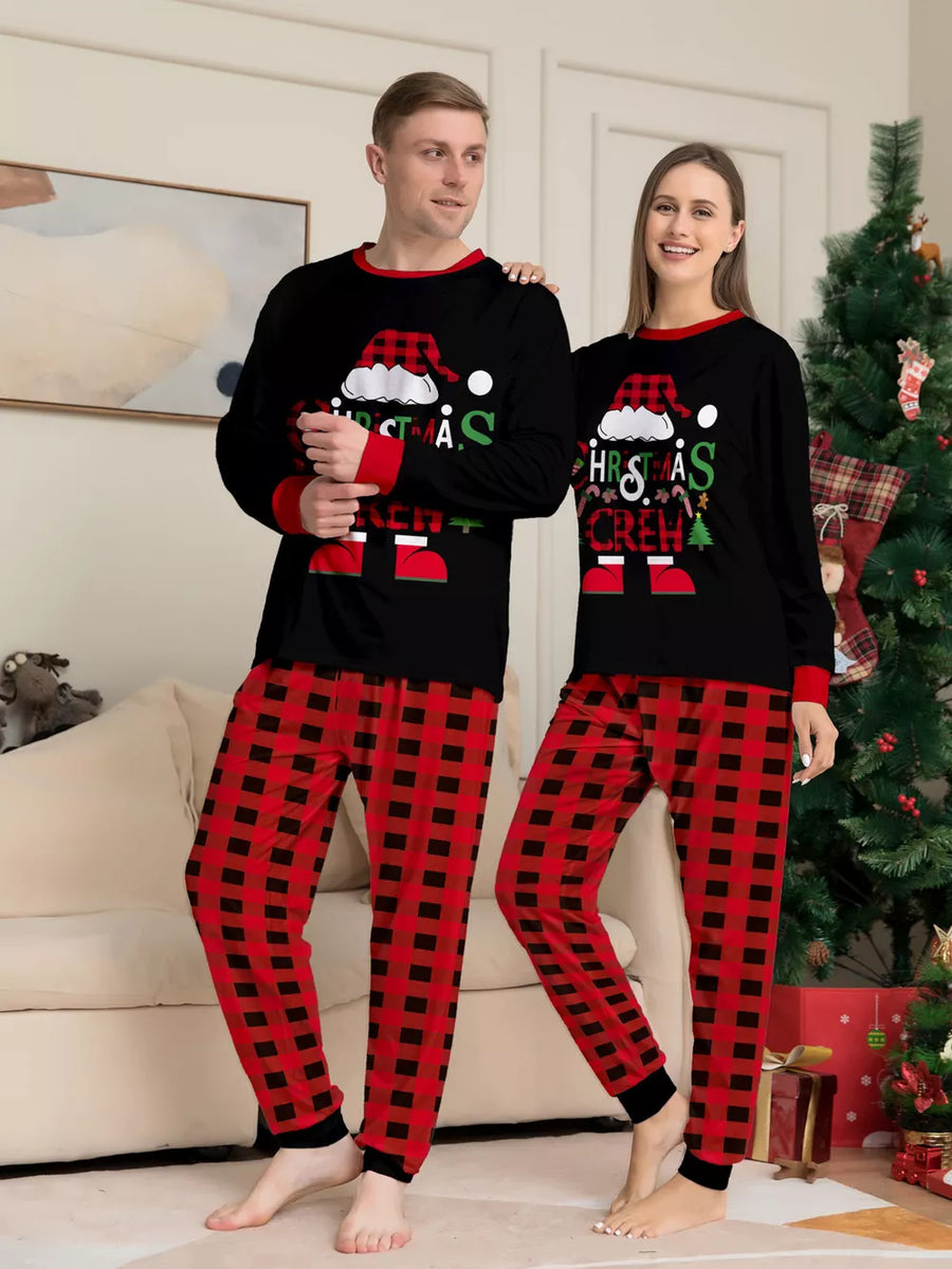 black pajama set featuring two-piece and plaid