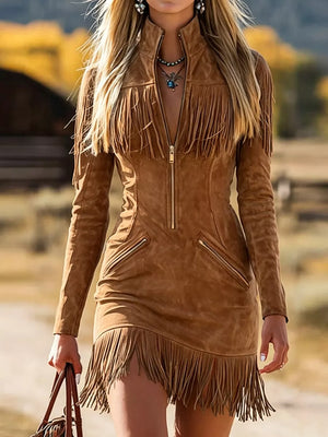 western mini dress in Red with collared