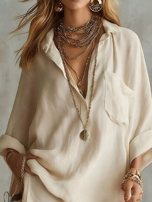 Oversized Long Sleeve Shirt And Shorts Set in Black with pocketed