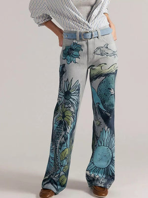 wide-leg jeans in pale pink with high-waisted and full-length