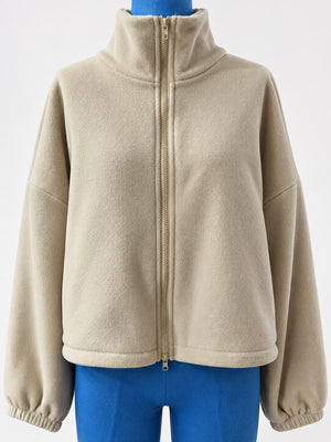 Drawstring Hem Zip Up Jacket in Light Blue with zipper
