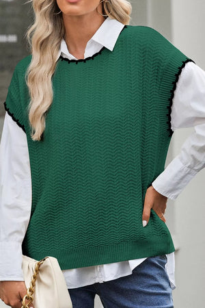 Dark Green with Textured Knit Sleeveless Sweater Vest