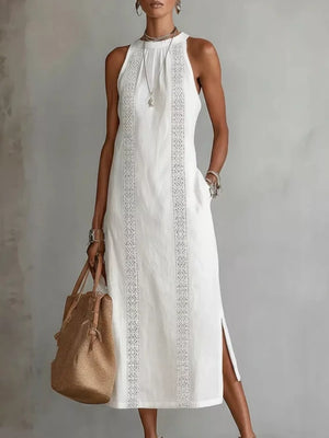 Black Sleeveless Lace Trim Midi Dress Plus Size