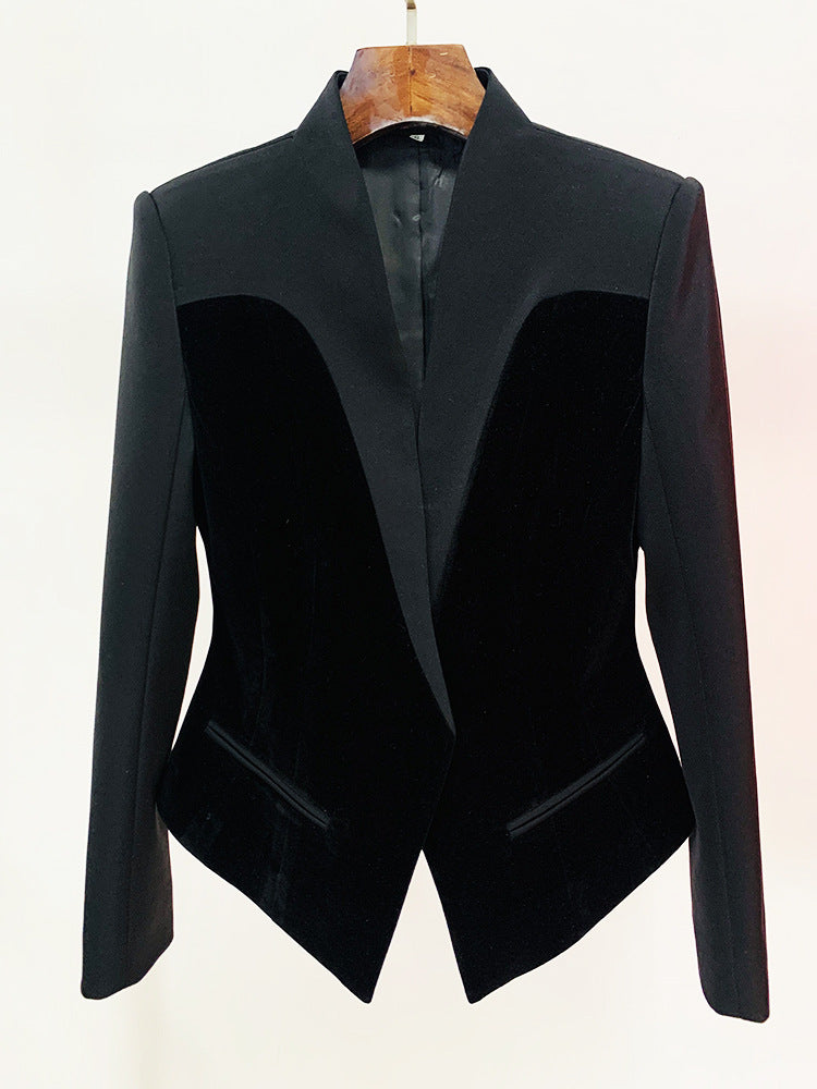 Polyester Care instructions: Hand wash or professionally dry clean blazer in Black with fitted silhouette
