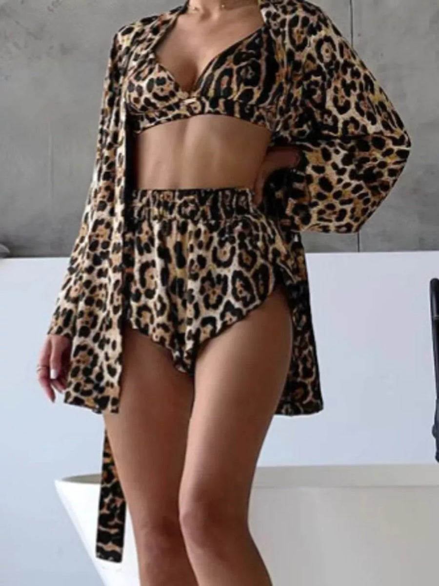 Leopard pajama set with mini and open-front