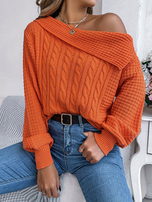 One Shoulder Cable Knit Sweater in Camel with cable-knit