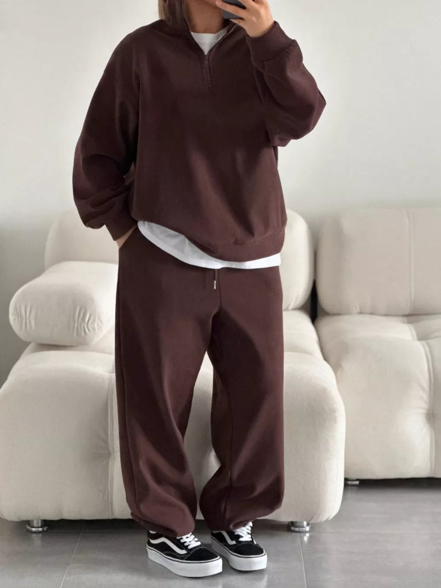 sweat set in White with collared and long sleeve